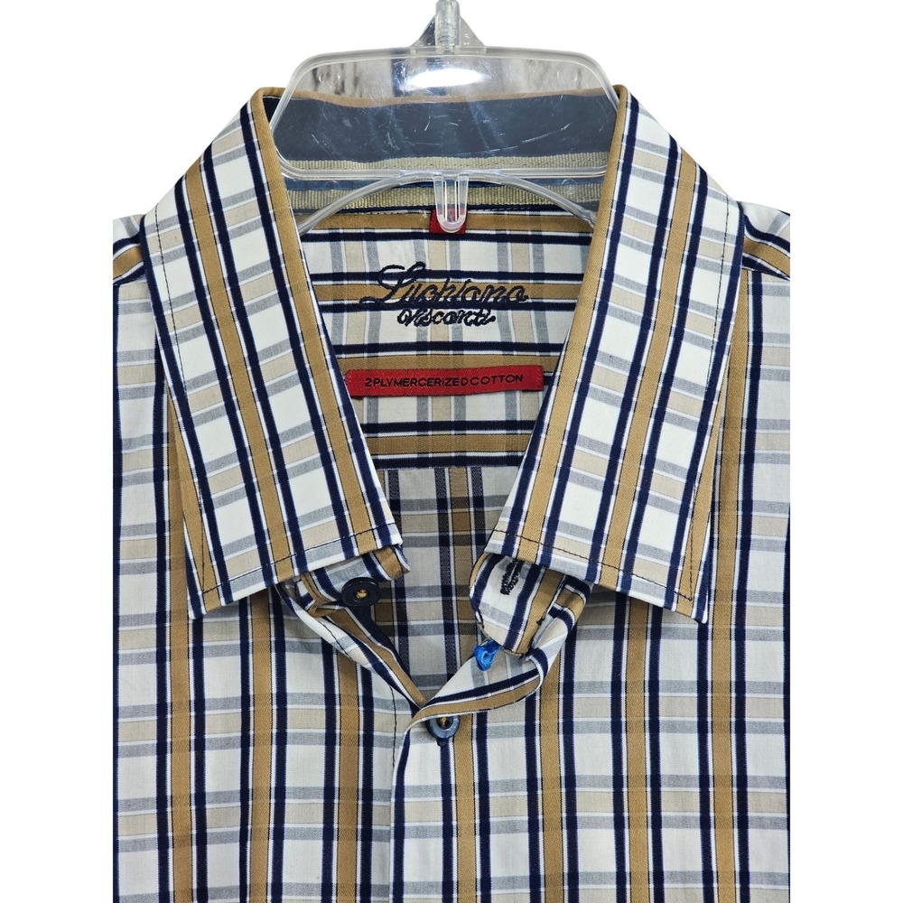 Luciano‎ Visconti Button Down Mens XXL Brown Plaid 2-Ply Mercerized Cotton Shirt